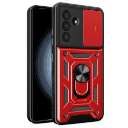 For Samsung Galaxy A56 5G Case with Slide Camera Lid PC+TPU Kickstand Phone Cover - Red For Samsung Galaxy A56 5G Case with Slide Camera Lid PC+TPU Kickstand Phone Cover - Red