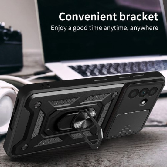 For Samsung Galaxy A56 5G Case with Slide Camera Lid PC+TPU Kickstand Phone Cover - Silver
