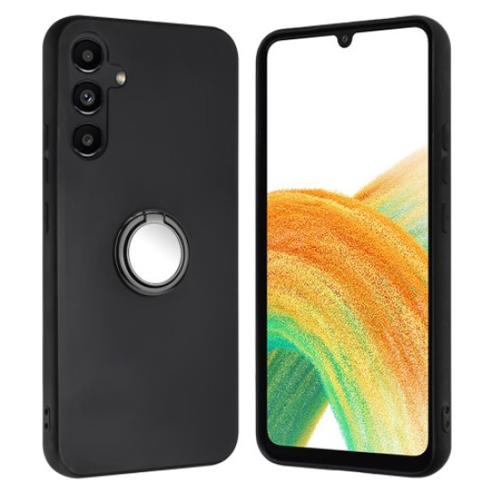 For Samsung Galaxy A56 5G Matte Case Ring Kickstand Soft TPU Phone Cover - Black