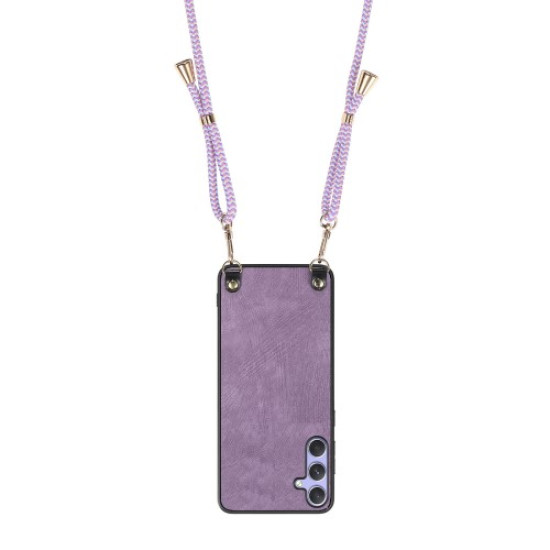 For Samsung Galaxy A56 5G / Galaxy A36 5G Retro Leather Phone Back Cover with Adjustable Strap - Purple