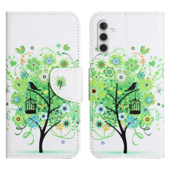 For Samsung Galaxy A56 5G / A36 5G Leather Case Pattern Printing Cross Texture Phone Cover - Green Tree