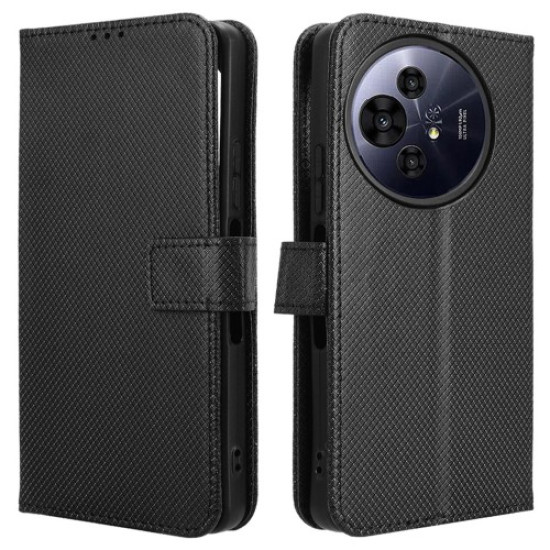 For TCL 50 Pro NxtPaper 5G / 50 NxtPaper 5G Case PU Leather Diamond Texture Wallet Phone Cover - Black