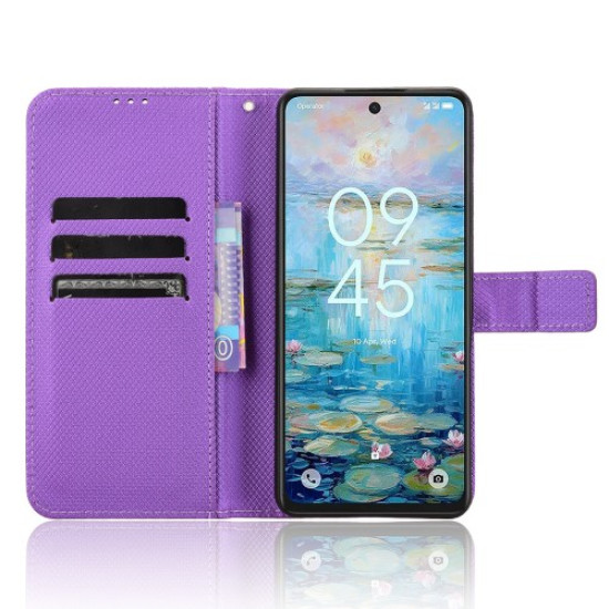 For TCL 50 Pro NxtPaper 5G / 50 NxtPaper 5G Case PU Leather Diamond Texture Wallet Phone Cover - Purple