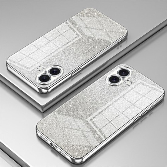 For iPhone 16 Case Electroplating Gradient Glitter TPU Phone Cover - Silver