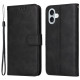 For iPhone 16 Plus Leather Wallet Case Calf Texture Magnetic Clasp Cell Phone Cover - Black