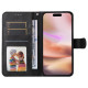 For iPhone 16 Plus Leather Wallet Case Calf Texture Magnetic Clasp Cell Phone Cover - Black