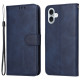 For iPhone 16 Plus Leather Wallet Case Calf Texture Magnetic Clasp Cell Phone Cover - Blue