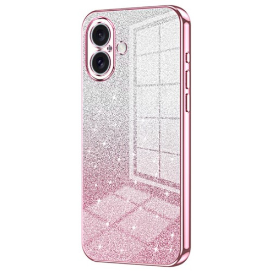 For iPhone 16 Plus Case Electroplating Gradient Glitter TPU Phone Cover - Pink Apple Cases Mobile