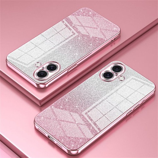 For iPhone 16 Plus Case Electroplating Gradient Glitter TPU Phone Cover - Pink Apple Cases Mobile