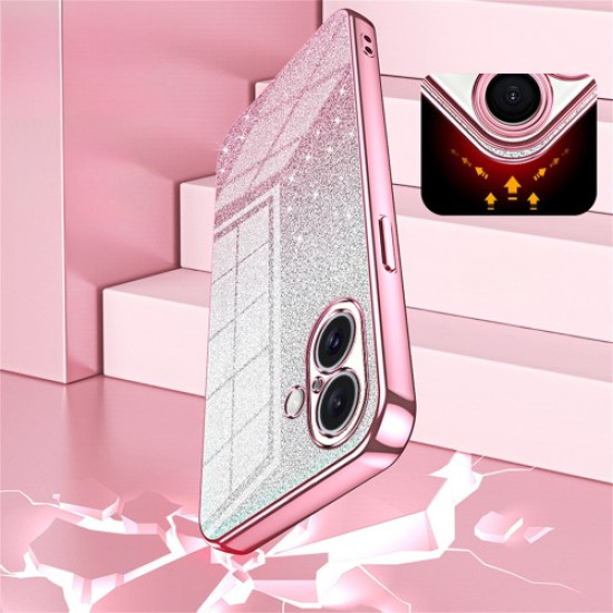 For iPhone 16 Plus Case Electroplating Gradient Glitter TPU Phone Cover - Purple