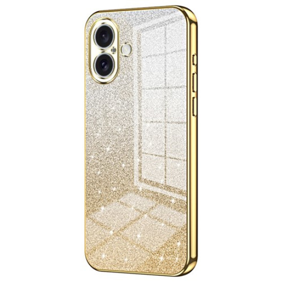 For iPhone 16 Plus Case Electroplating Gradient Glitter TPU Phone Cover - Gold