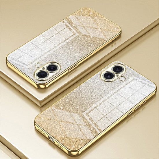 For iPhone 16 Plus Case Electroplating Gradient Glitter TPU Phone Cover - Gold