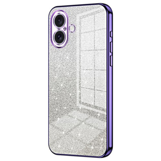 For iPhone 16 Plus Case Electroplating Gradient Glitter TPU Phone Cover - Purple
