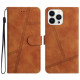 For iPhone 16 Pro Case Lines Imprinted PU Leather Stand Phone Cover - Brown