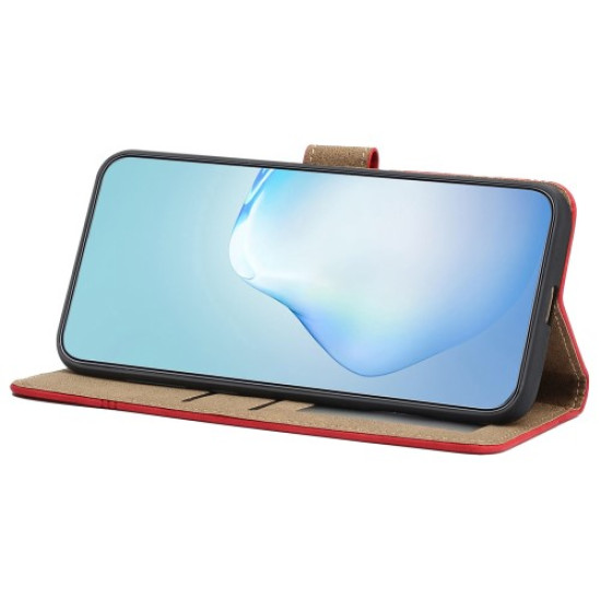 Θήκη Πορτοφόλι με Βάση Στήριξης Σχέδιο Γραμμές για iPhone 16 Pro - Κόκκινο