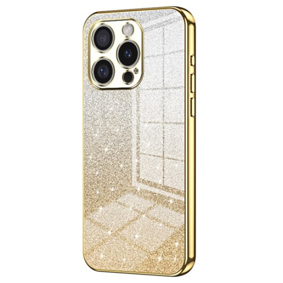 For iPhone 16 Pro Case Electroplating Gradient Glitter TPU Phone Cover - Gold