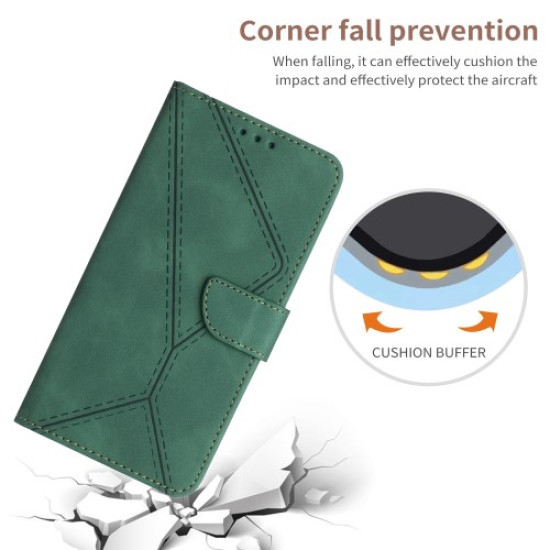HT05 For iPhone 16 Pro Max Case Leather Phone Cover Card / Cash Slots Stand Feature - Green