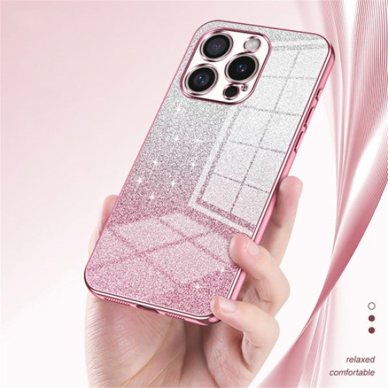 For iPhone 16 Pro Max Case Electroplating Gradient Glitter TPU Phone Cover - Pink
