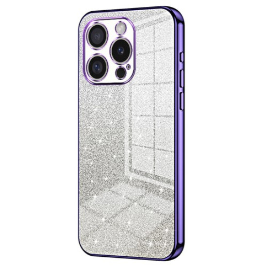 For iPhone 16 Pro Max Case Electroplating Gradient Glitter TPU Phone Cover - Purple