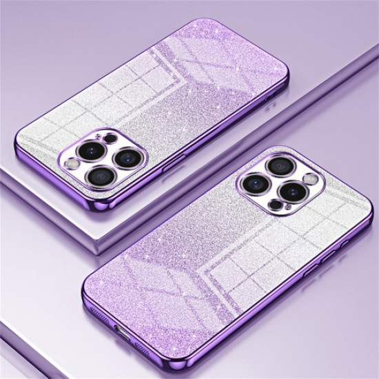 For iPhone 16 Pro Max Case Electroplating Gradient Glitter TPU Phone Cover - Purple