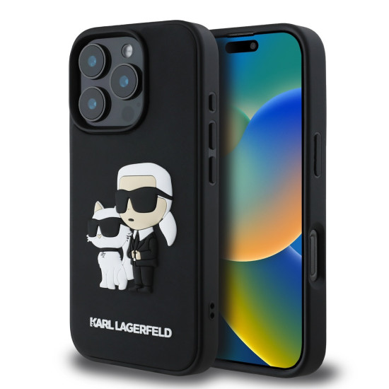 Karl Lagerfeld 3D Rubber Karl and Choupette Case for iPhone 16 Pro Max - Black Apple Cases Mobile
