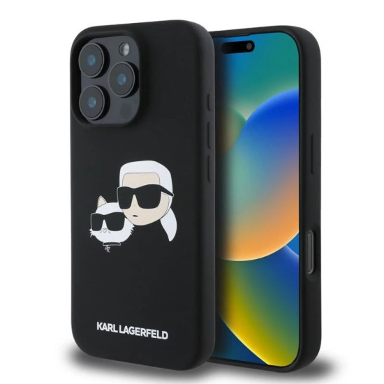 Karl Lagerfeld Liquid Silicone Double Heads MagSafe Case for iPhone 16 Pro - Black Apple Cases Mobile