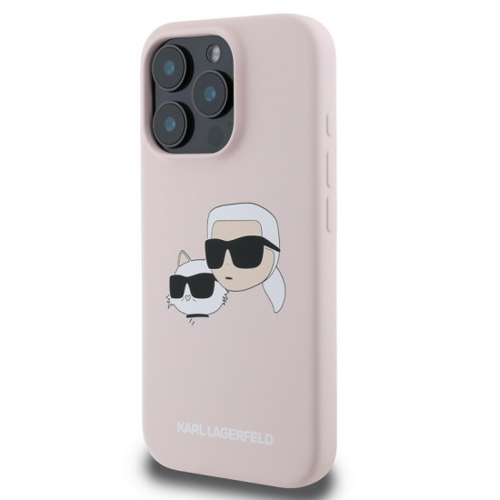 Karl Lagerfeld Liquid Silicone Double Heads MagSafe Case for iPhone 16 Pro - Pink Apple Cases Mobile