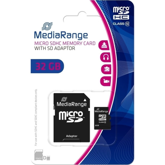 Κάρτα Μνήμης MediaRange MR959 microSDHC 32GB Class 10 A1 High Speed με αντάπτορα  Κάρτες Μνήμης και Φλασάκια USB