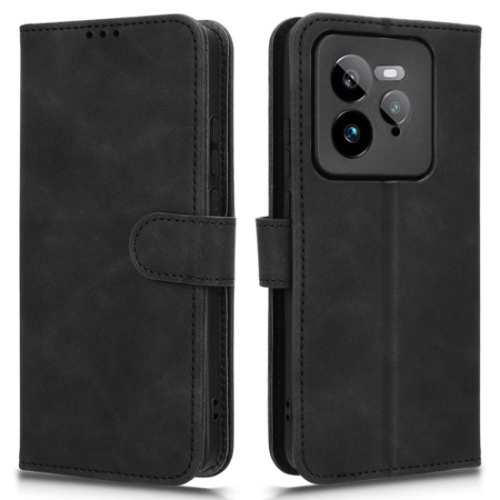 For Realme GT 7 Pro 5G Leather Case Skin-Feel Anti-Drop Wallet Flip Phone Cover - Black Oppo Realme Cases Mobile