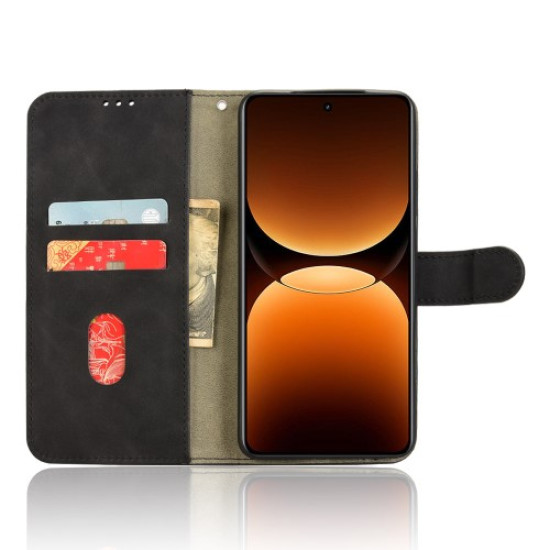 For Realme GT 7 Pro 5G Leather Case Skin-Feel Anti-Drop Wallet Flip Phone Cover - Black Oppo Realme Cases Mobile