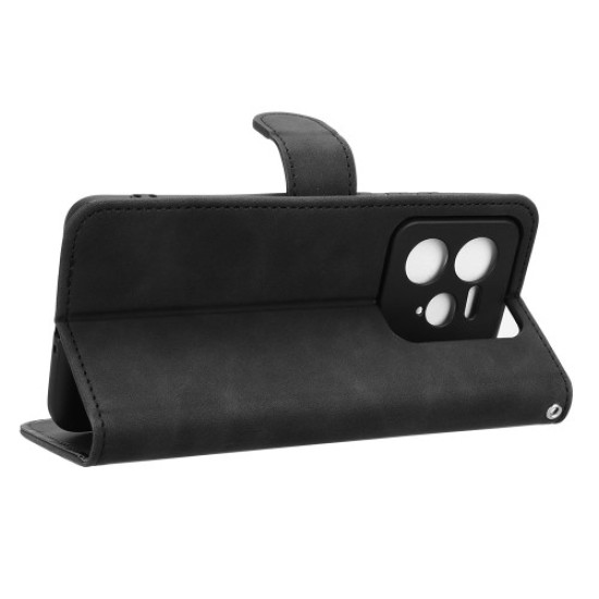 For Realme GT 7 Pro 5G Leather Case Skin-Feel Anti-Drop Wallet Flip Phone Cover - Black Oppo Realme Cases Mobile