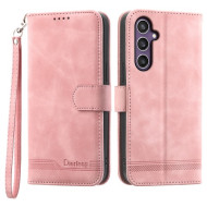 DIERFENG DF-03 Θήκη Πορτοφόλι με Βάση Στήριξης Σχέδιο με Γραμμές για Samsung Galaxy S25 - Ροζ