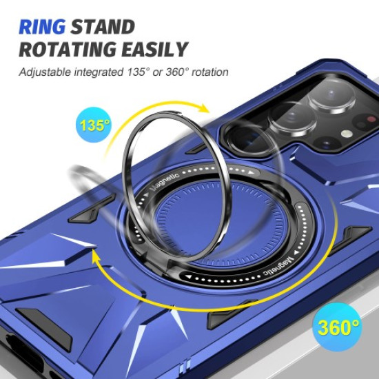Υβριδική Θήκη Σιλικόνης και Πλαστικού με Δαχτυλίδι Στήριξης και MagSafe για Samsung Galaxy S25 Ultra - Σκούρο Μπλε Samsung Θήκες Κινητών