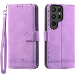 DIERFENG DF-03 Θήκη Πορτοφόλι με Βάση Στήριξης Σχέδιο με Γραμμές για Samsung Galaxy S25 Ultra - Μωβ