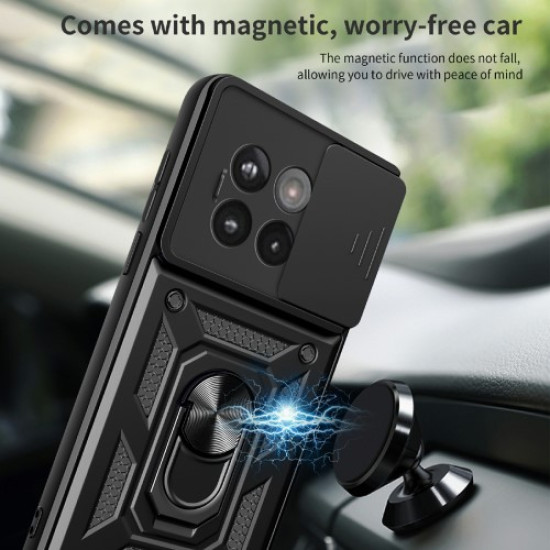 Phone Case For OnePlus 13R 5G  /  Ace 5 Pro 5G  /  Ace 5 5G PC + TPU Kickstand Phone Cover with Slide Camera Lid - Blue OnePlus Mobile Cases