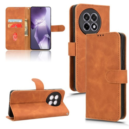 Leather Case For OnePlus 13R 5G / Ace 5 5G / Ace 5 Pro 5G Skin Feel Anti Drop Wallet Flip Phone Cover - Brown OnePlus Mobile Cases