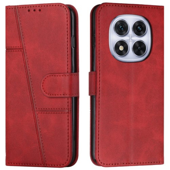 For Xiaomi Redmi Note 14 Pro+ 5G / Note 14 Pro 5G / Poco X7 5G Case Stand Flip Protective Leather Phone Cover - Red XIAOMI Cases Mobile