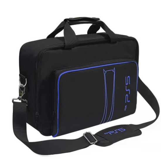 Carrying Case for Sony PS5 Travel Storage Bag for Game Cards Protective Shoulder Bag for Controllers HD/USB Cable Accessories Bag - Black / Blue Gaming