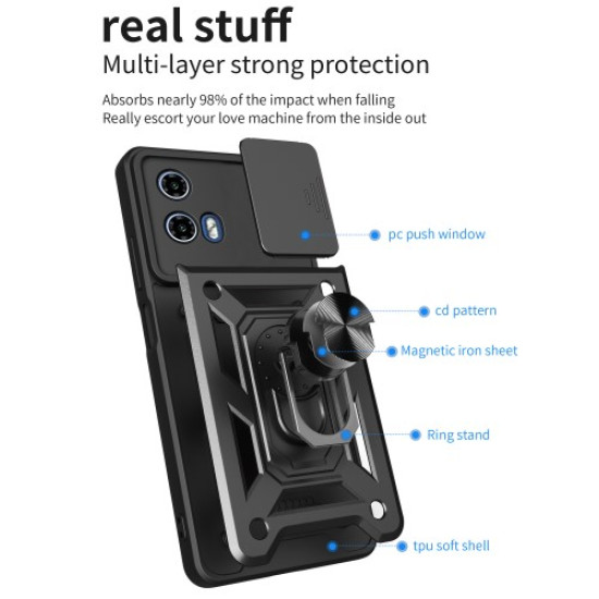 For Motorola Moto G04 4G / G24 4G Phone Shell PC+TPU Back Cover with Lens Protector + Kickstand - Green Motorola Cases Mobile