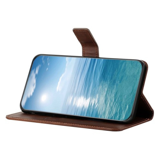 Θήκη Πορτοφόλι με Βάση Στήριξης (Όψη Δέρματος) Σχέδιο Γραμμές για Xiaomi Redmi Note 13 4G - Καφέ XIAOMI Θήκες Κινητών