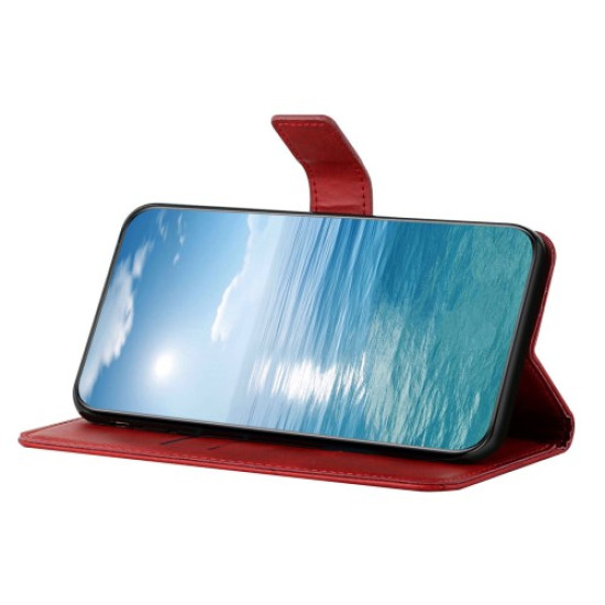 Θήκη Πορτοφόλι με Βάση Στήριξης (Όψη Δέρματος) Σχέδιο Γραμμές για Xiaomi Redmi Note 13 4G - Κόκκινο XIAOMI Θήκες Κινητών