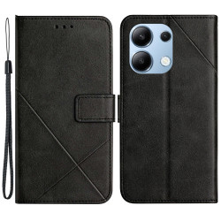 For Xiaomi Redmi Note 13 4G Case Leather Wallet Line Pattern Phone Cover - Black For Xiaomi Redmi Note 13 4G Case Leather Wallet Line Pattern Phone Cover - Black
