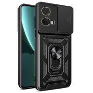 For Motorola Moto S50 Neo 5G / G85 5G Case with Slide Camera Lid PC+TPU Kickstand Phone Cover - Black