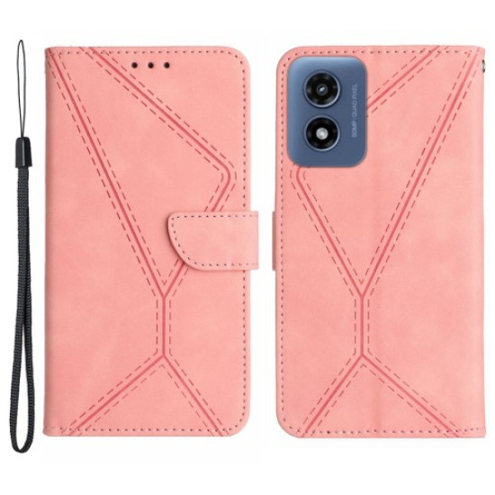 HT05 For Motorola Moto E14 4G Case Leather Skin-touch Phone Cover Wallet - Pink Motorola Cases Mobile