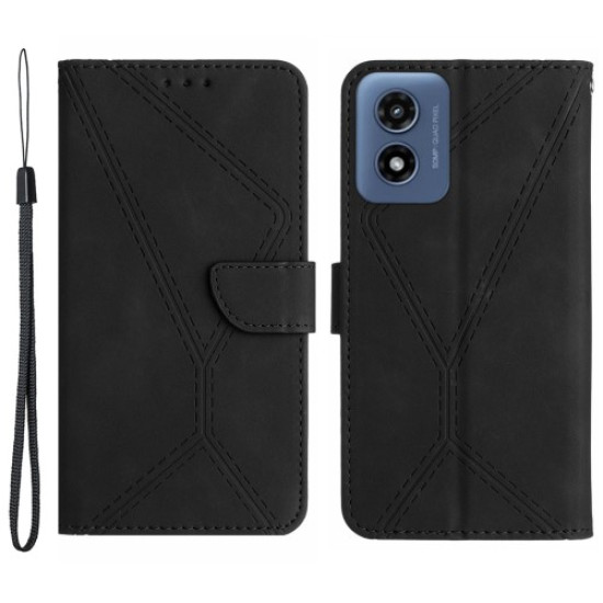 HT05 For Motorola Moto E14 4G / G04 4G / G04s 4G / G24 4G Case Leather Skin-Touch Phone Cover Wallet - Black Motorola Cases Mobile