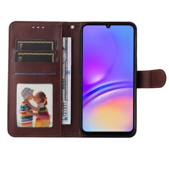 For Samsung Galaxy A06 Case PU Leather Phone Cover with Cash  /  Card Slots - Brown Samsung Cases Mobile