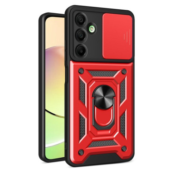 For Samsung Galaxy A16 5G / A16 4G Case with Slide Camera Lid PC+TPU Kickstand Phone Cover - Red Samsung Cases Mobile