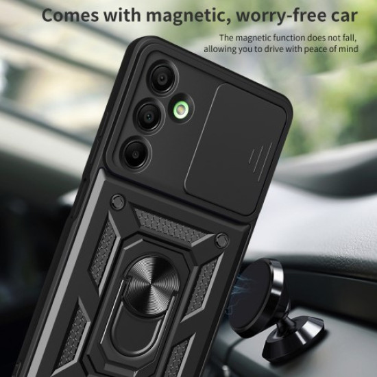 For Samsung Galaxy A16 5G / A16 4G Case with Slide Camera Lid PC+TPU Kickstand Phone Cover - Silver Samsung Cases Mobile