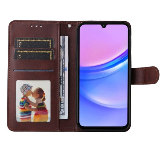 For Samsung Galaxy A16 5G / A16 4G Case PU Leather Phone Cover with Cash  /  Card Slots - Brown Samsung Cases Mobile