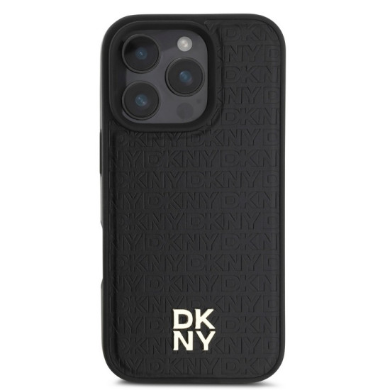 DKNY Leather Repeat Pattern Stack Logo MagSafe Case for iPhone 16 Pro Max - Black Apple Cases Mobile